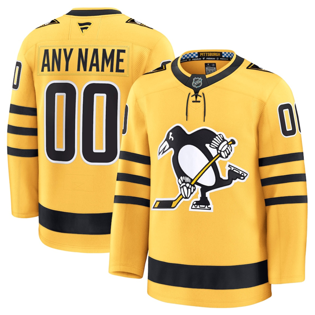 Men's Pittsburgh Penguins Custom Gold 2025 Alternate Stitched Hockey Jersey